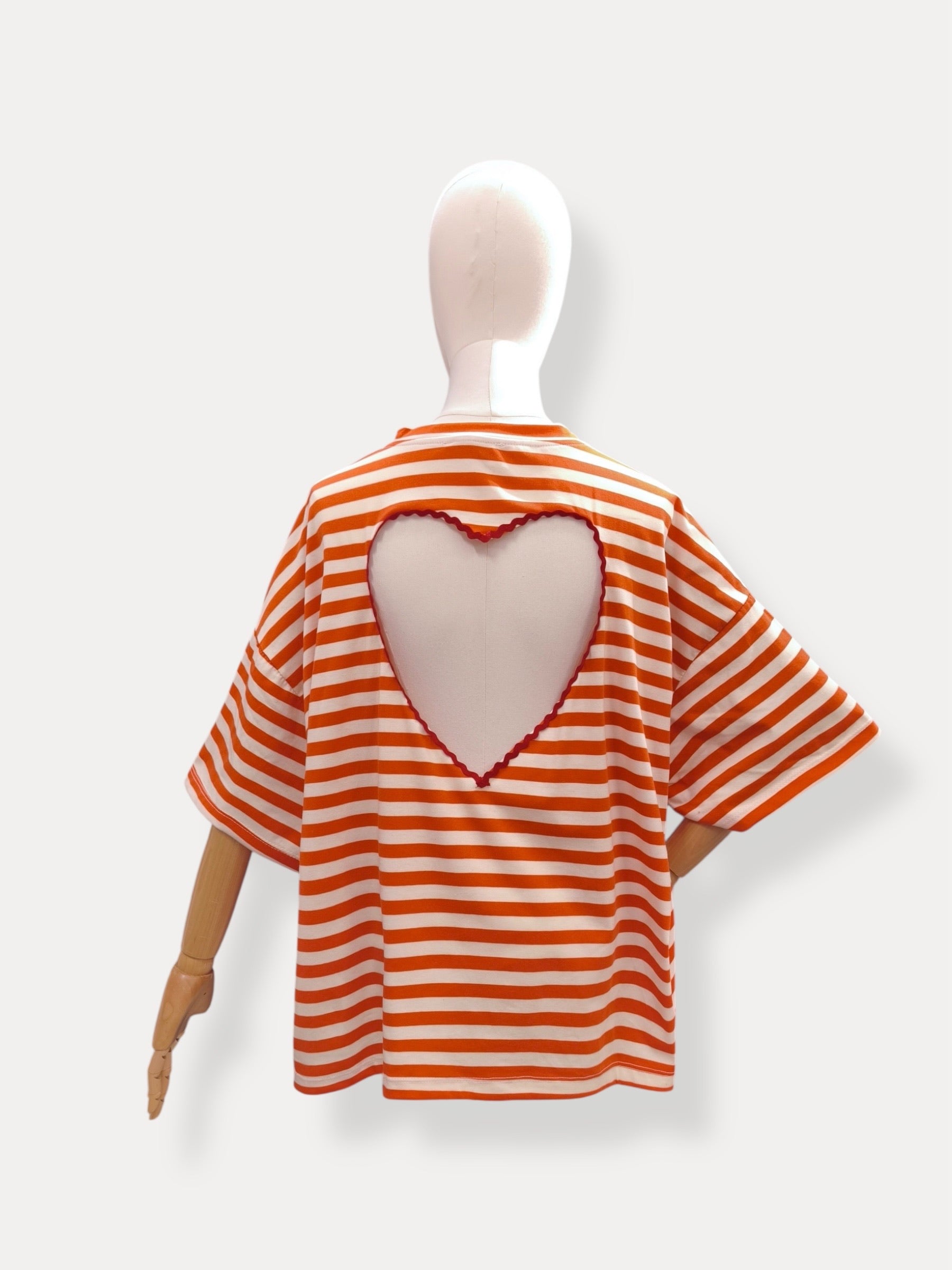 T-shirt streep Hart | oranje-ecru