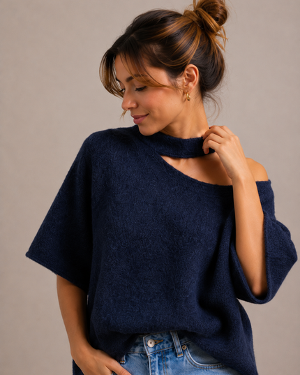 Open Neck Knit | blue