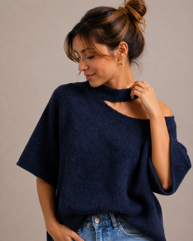 Open Neck Knit | blue