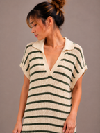 Maxi Streep Jurk | ecru-kaki