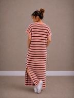 Maxi Streep Jurk | roze-bruin