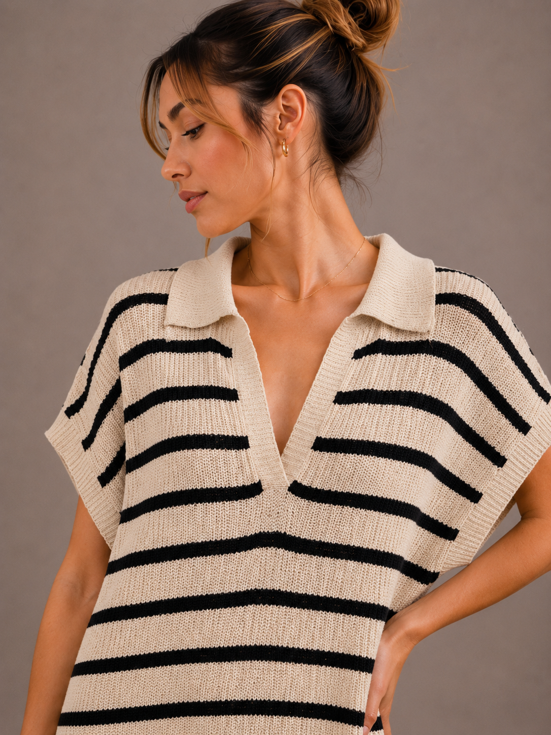 Maxi Streep Jurk | ecru-zwart