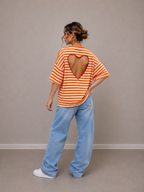 T-shirt streep Hart | oranje-ecru