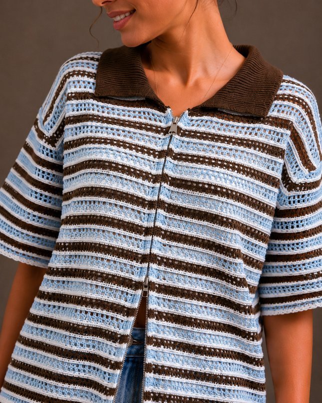 STRIPED CROCHET POLO