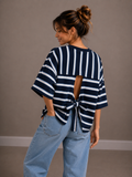 T-shirt streep met strik | marine