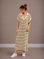 Maxi Streep Jurk | ecru-kaki