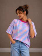 T-shirt fluo streep | lila-fuchsia