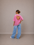T-shirt streep Hart | fuchsia-ecru