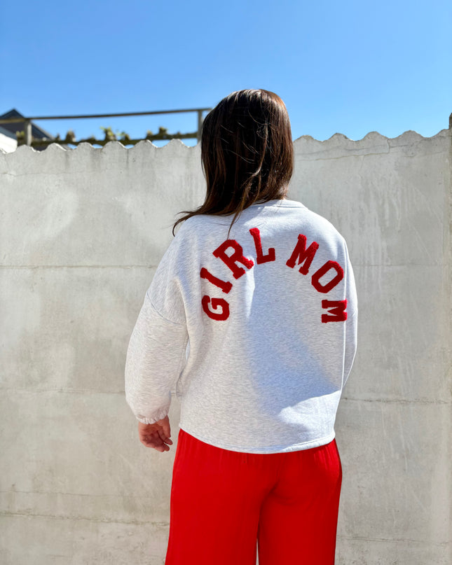 Girlmom sweater | grijs-rood