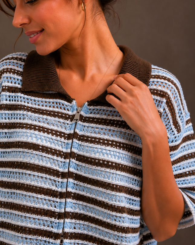 STRIPED CROCHET POLO