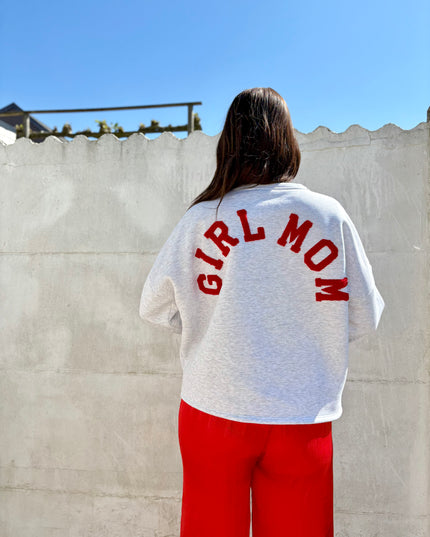 Girlmom sweater | grijs-rood