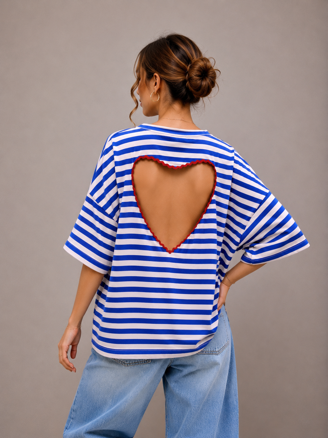 T-shirt streep Hart | kobalt-ecru