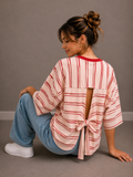 T-shirt streep met strik | roze