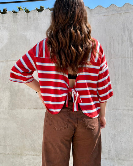 T-shirt streep met strik | rood