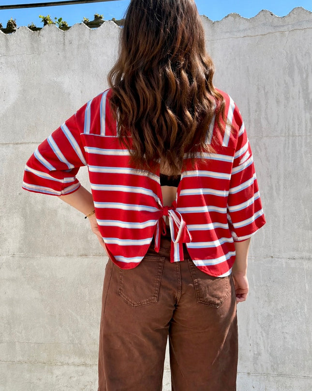 T-shirt streep met strik | rood