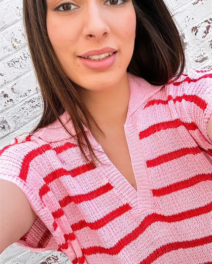 Maxi Streep Jurk | roze-rood