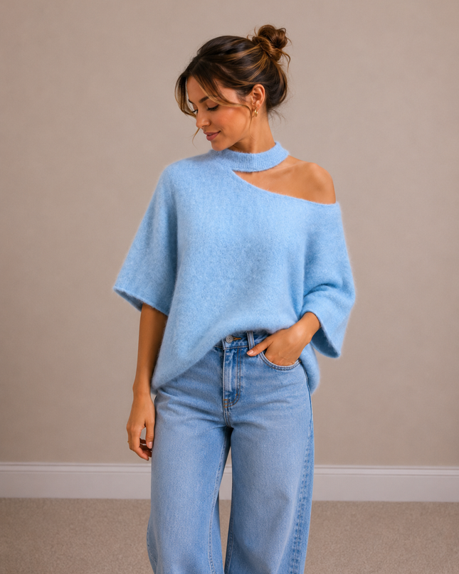 Open Neck Knit | blue