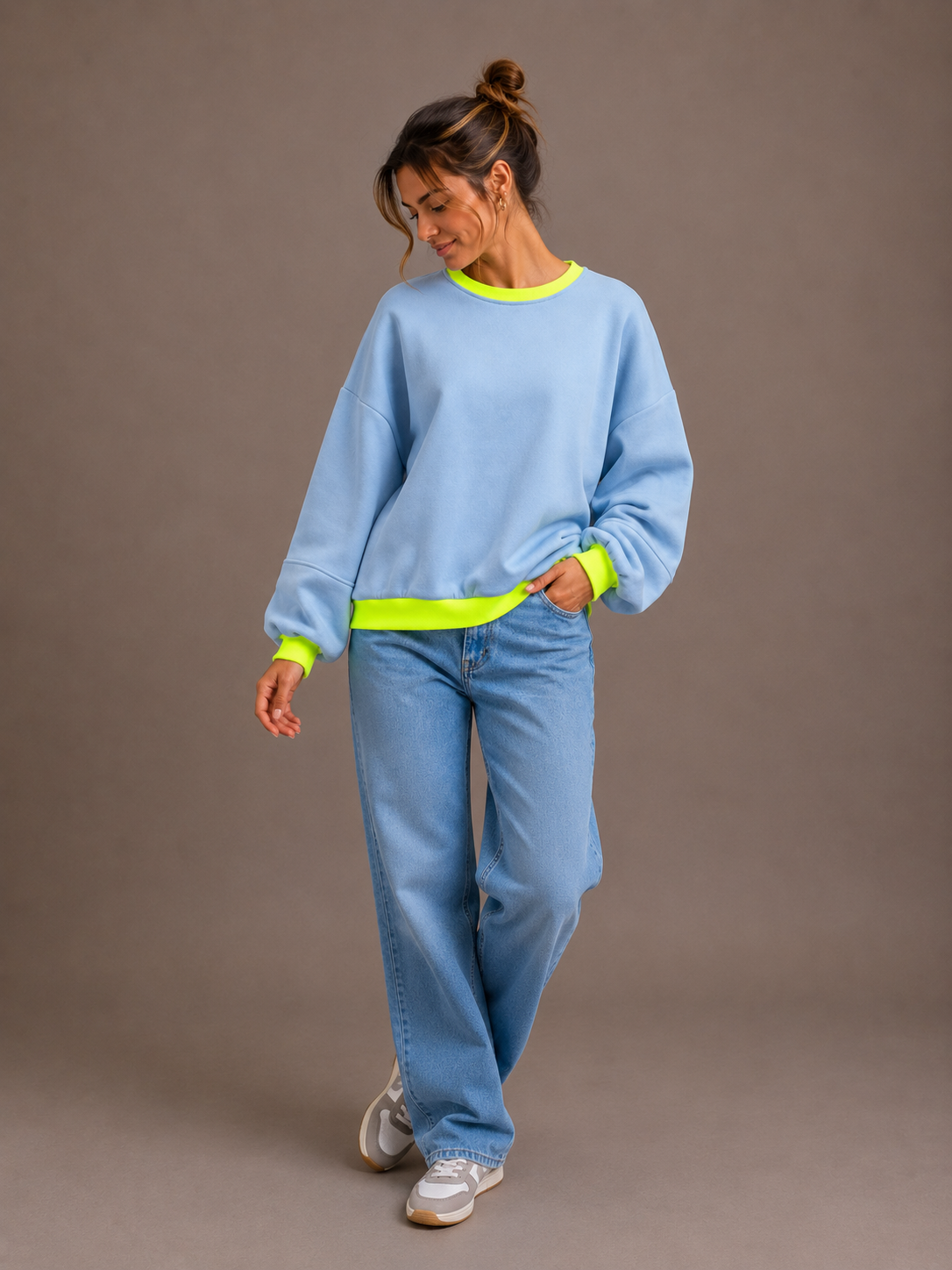 Fluo Sweater | blauw-geel