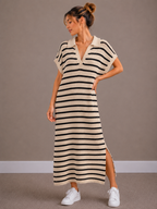 Maxi Streep Jurk | ecru-zwart