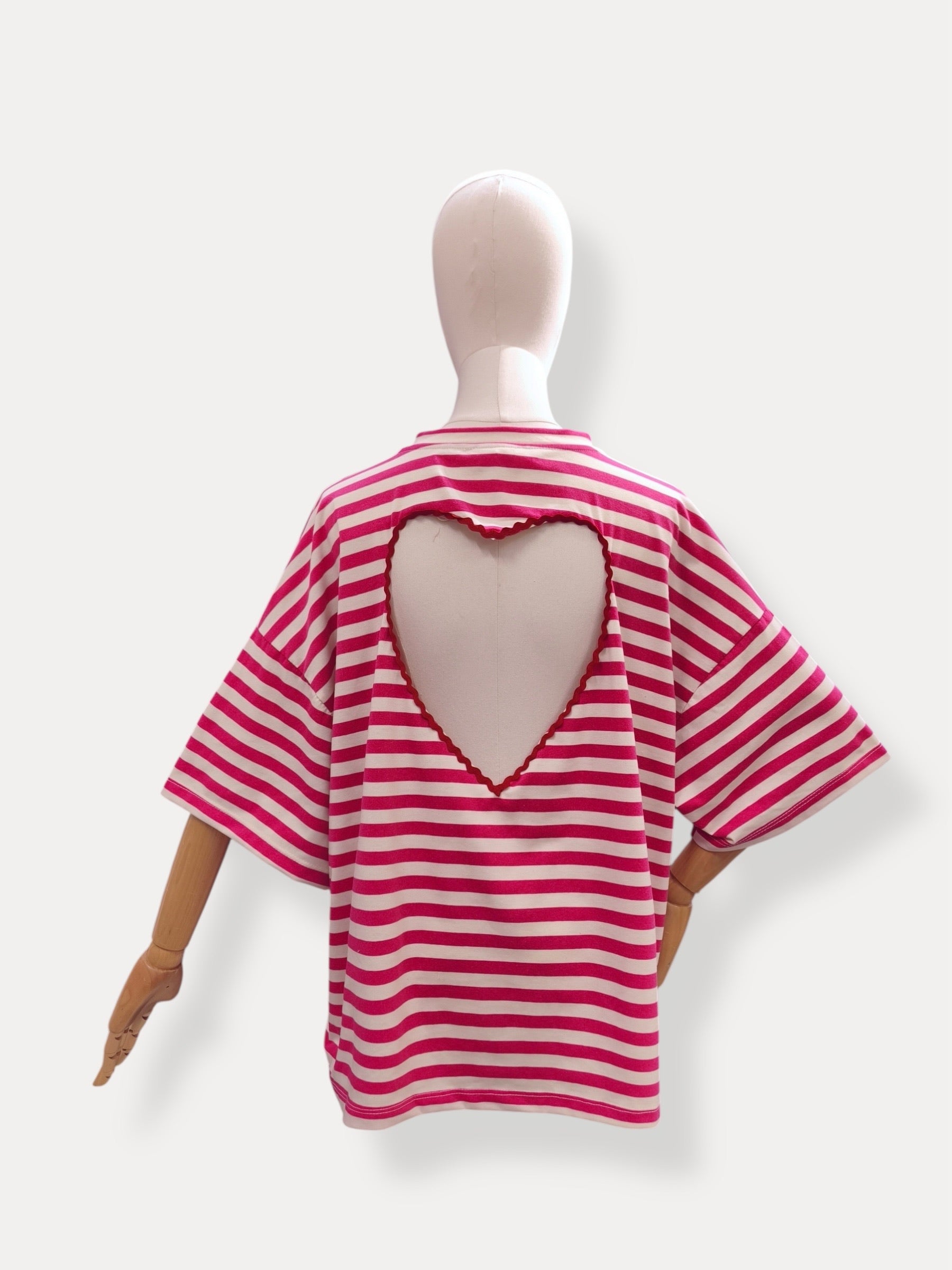 T-shirt streep Hart | fuchsia-ecru