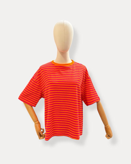 Streep T-shirt | oranje-rood