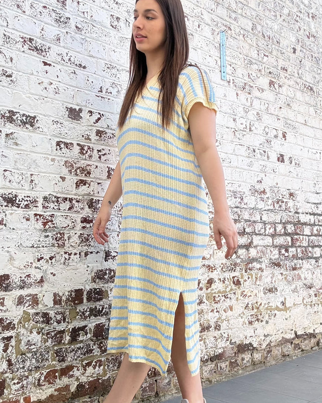 Maxi Streep Jurk | blauw-geel