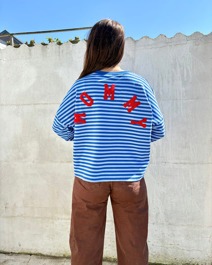 Mommy streep sweater | blauw-rood