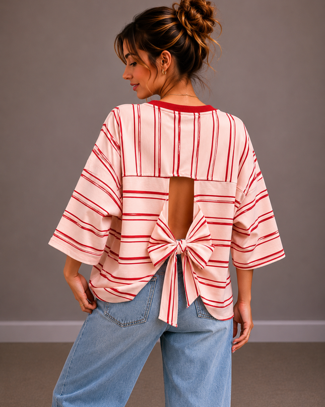 STRIPED BOW T-SHIRT