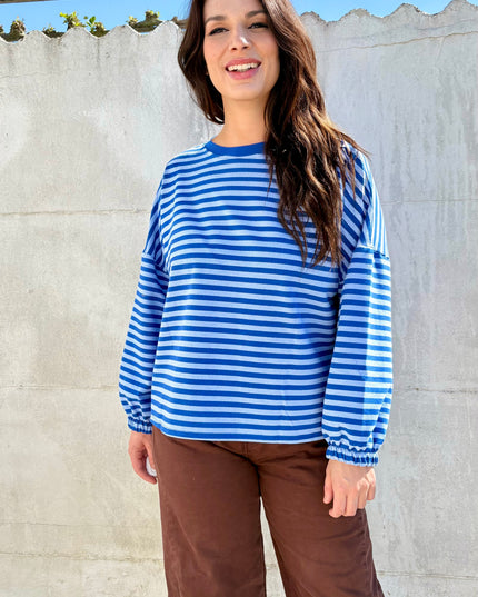 Mommy streep sweater | blauw-rood