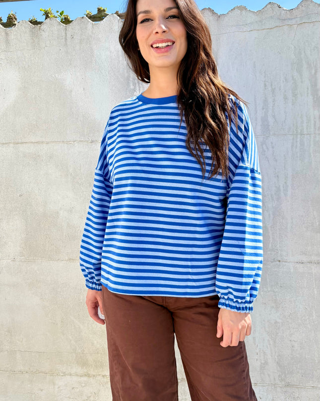 Mommy streep sweater | blauw-rood