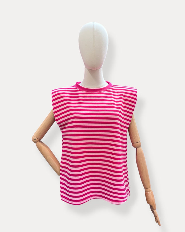 Streep Top | fuchsia-roze