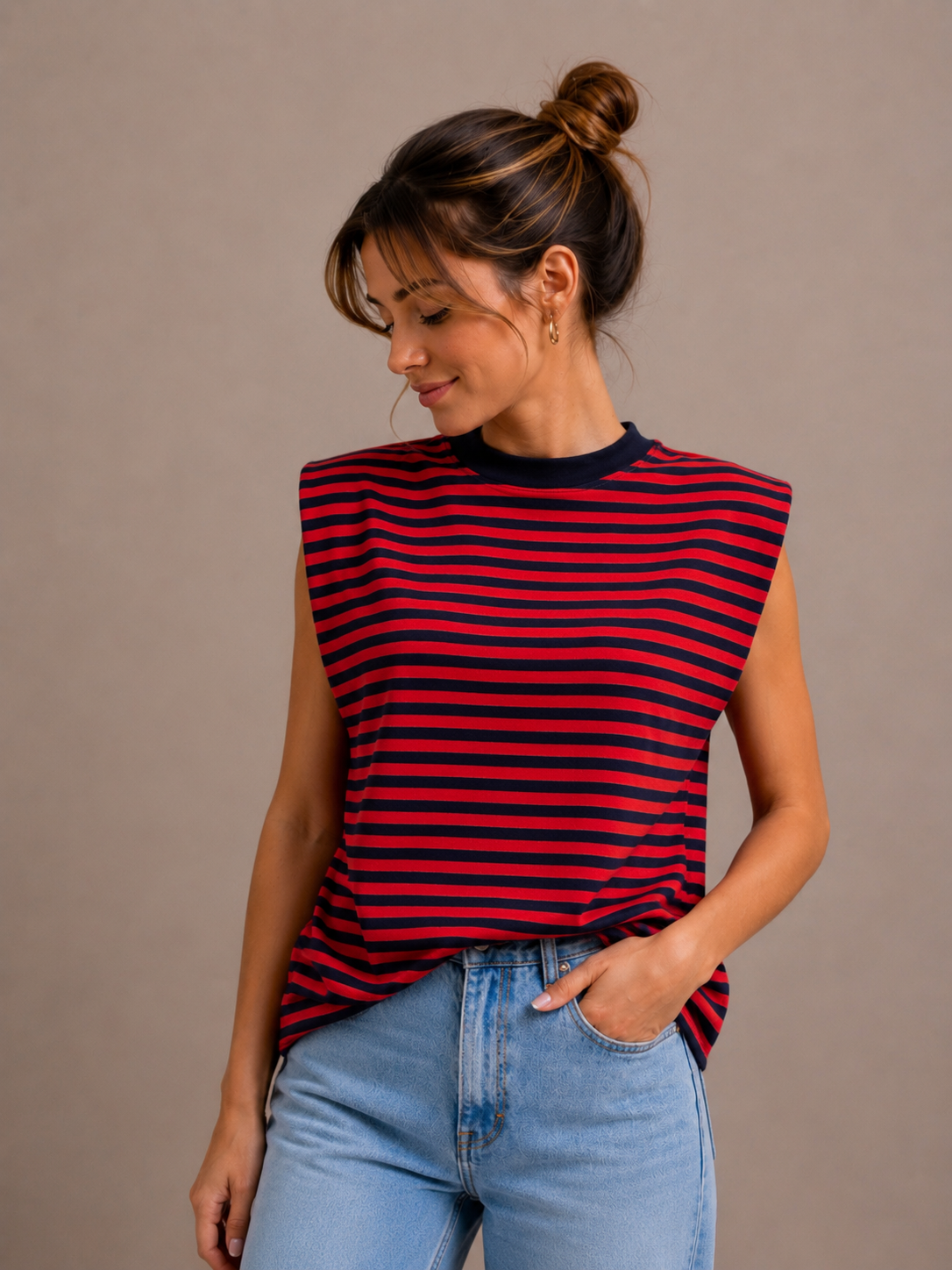 Streep Top | marine-rood