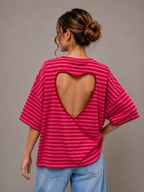 T-shirt streep Hart | rood-roze