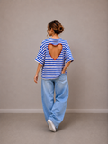 T-shirt streep Hart | kobalt-ecru