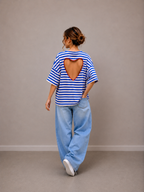 T-shirt streep Hart | kobalt-ecru