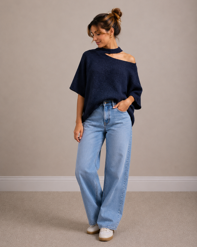 Open Neck Knit | blue