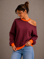 Fluo Open Sweater | bordeaux-oranje