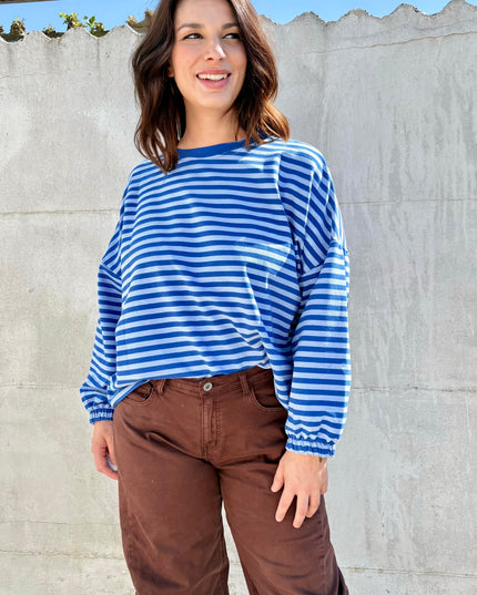 Mommy streep sweater | blauw-rood