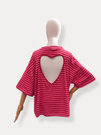 T-shirt streep Hart | rood-roze