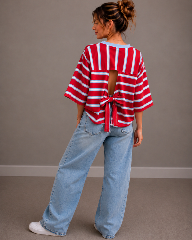 T-shirt stripe with bow | red