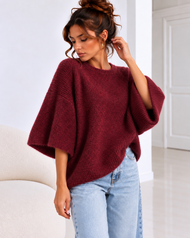 KNIT MET HALFLANGE MOUW BORDEAUX
