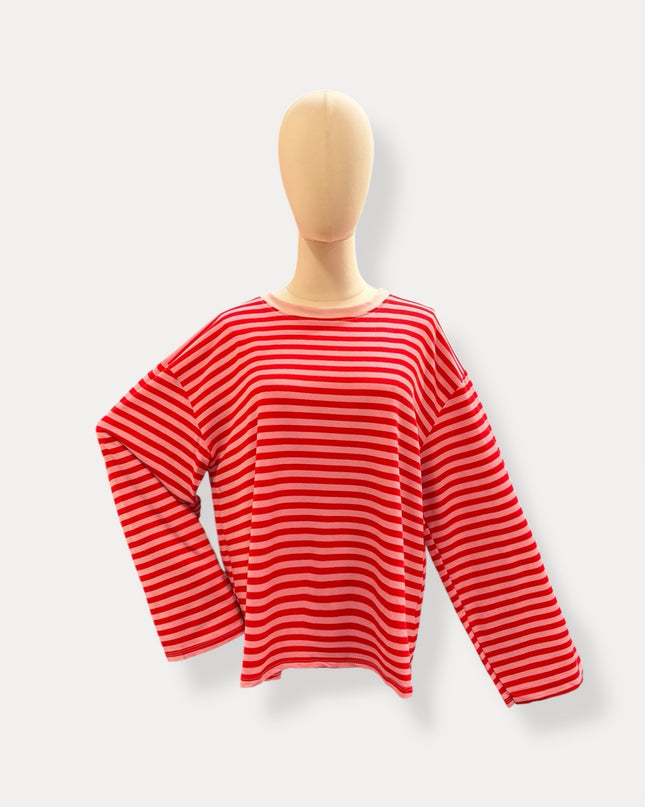 Streep Blouse | rood-roze