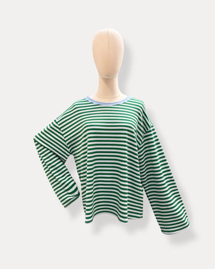 Streep Blouse | groen-blauw