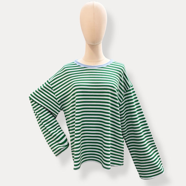 Streep Blouse | groen-blauw