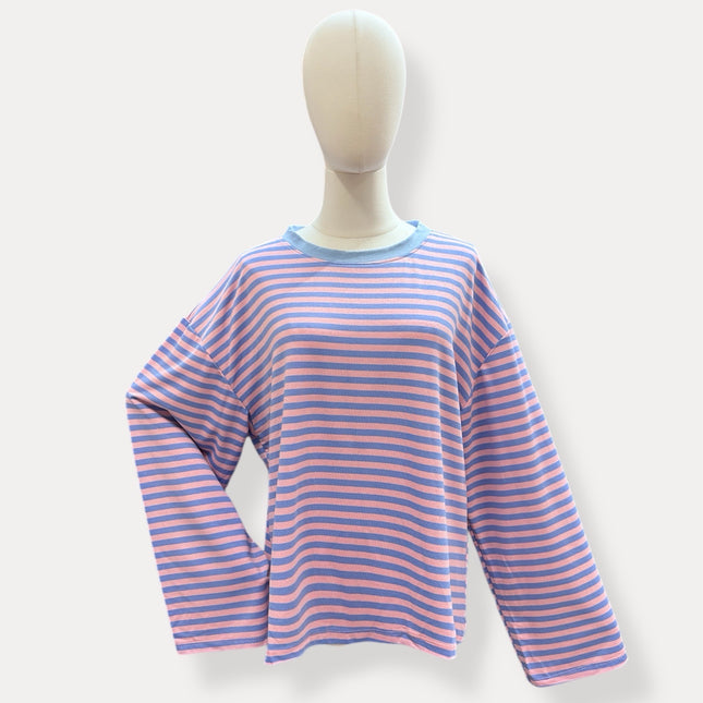Streep Blouse | blauw-roze