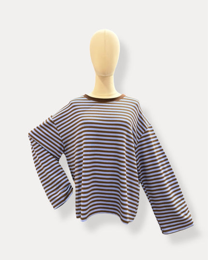 Streep Blouse | blauw-bruin