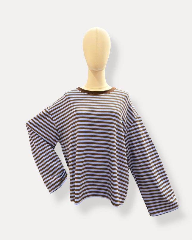 Streep Blouse | blauw-bruin