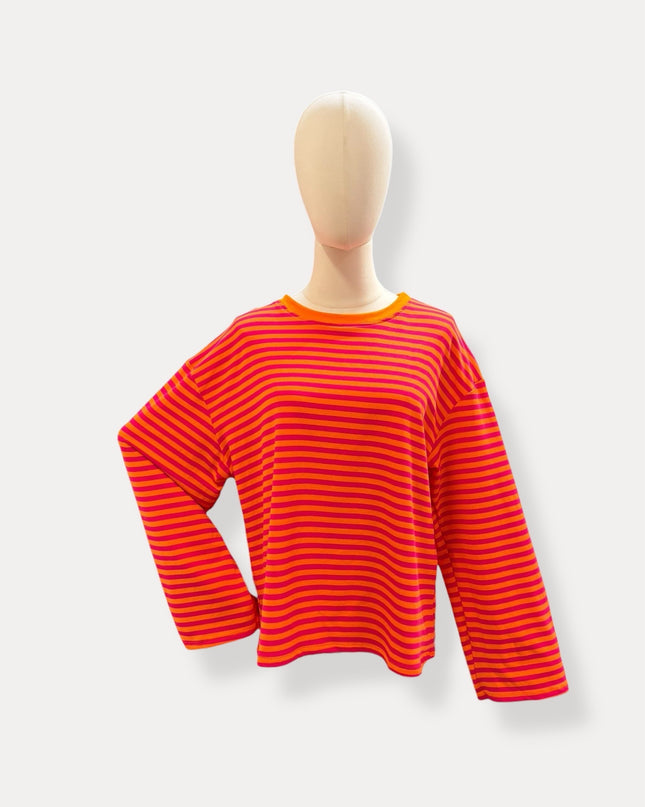 Streep Blouse | oranje-fuchsia