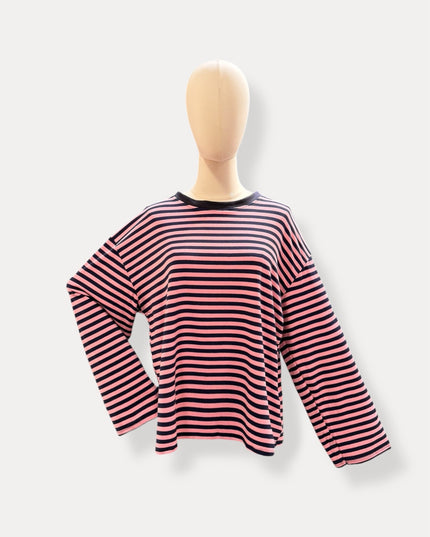 Streep Blouse | marine-roze