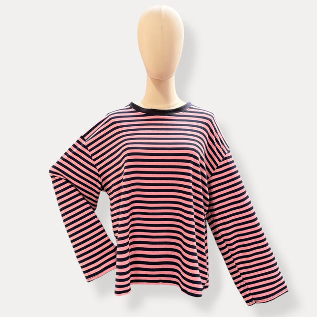 Streep Blouse | marine-roze